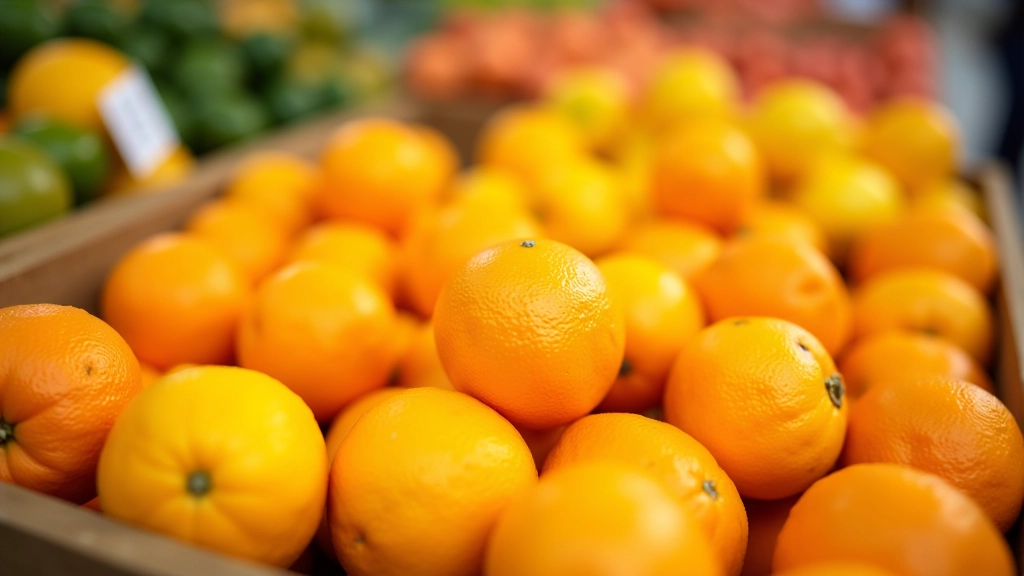 Diferentes variedades de citrinos algarvios exibidas no mercado local — laranjas, limões e tangerinas lado a lado